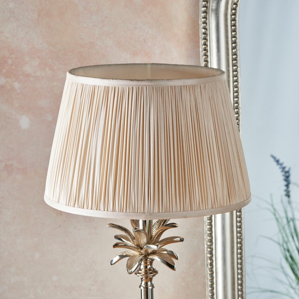 Endon Freya Table Lamp in Polished Nickel with Oyster Silk Shade