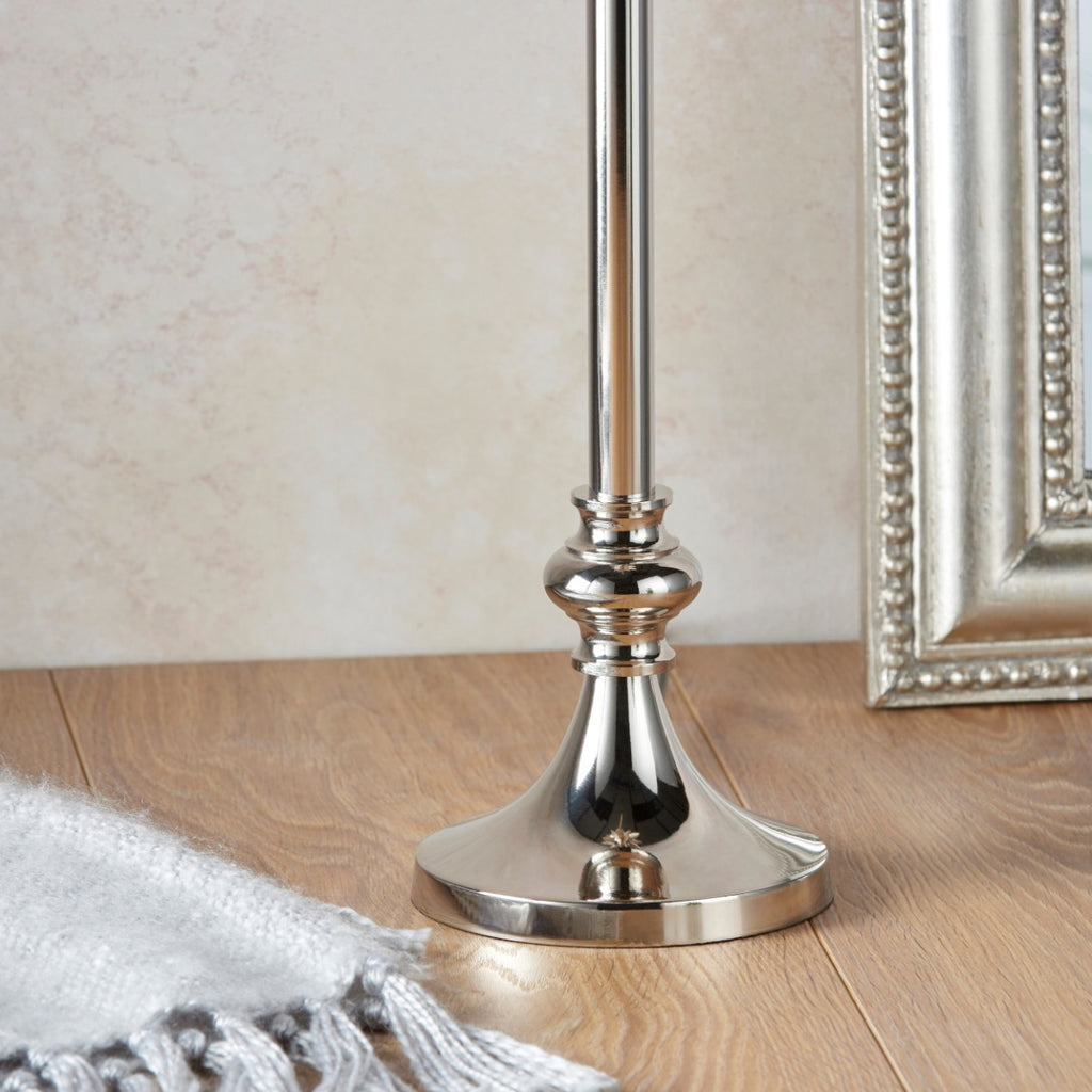 Endon Freya Table Lamp in Polished Nickel with Oyster Silk Shade