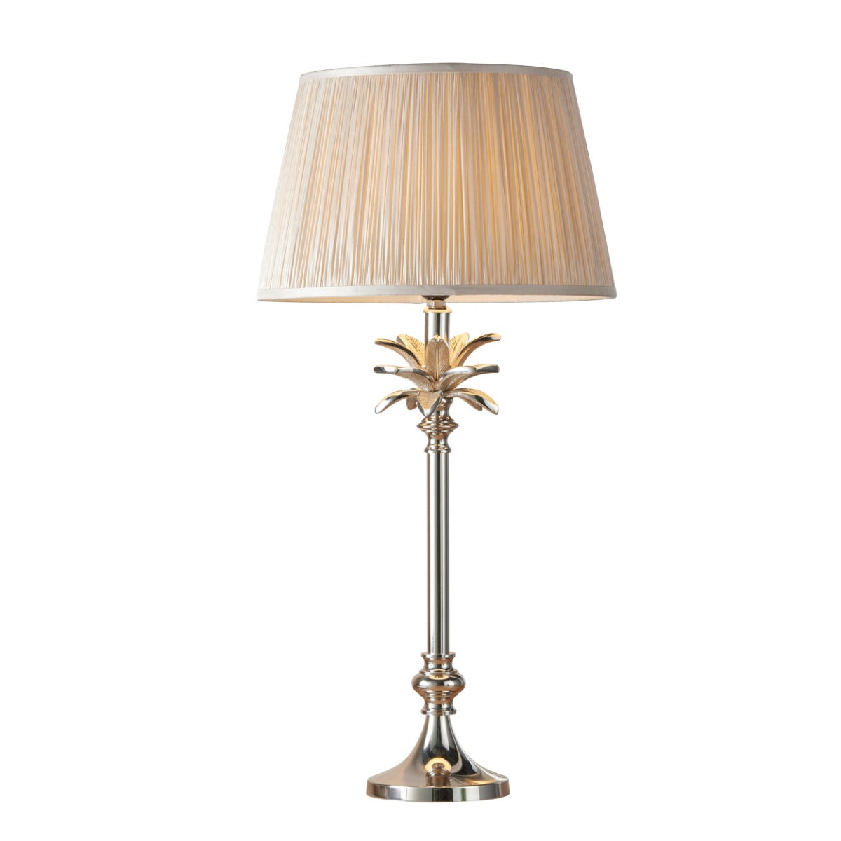 Endon Freya Table Lamp in Polished Nickel with Oyster Silk Shade