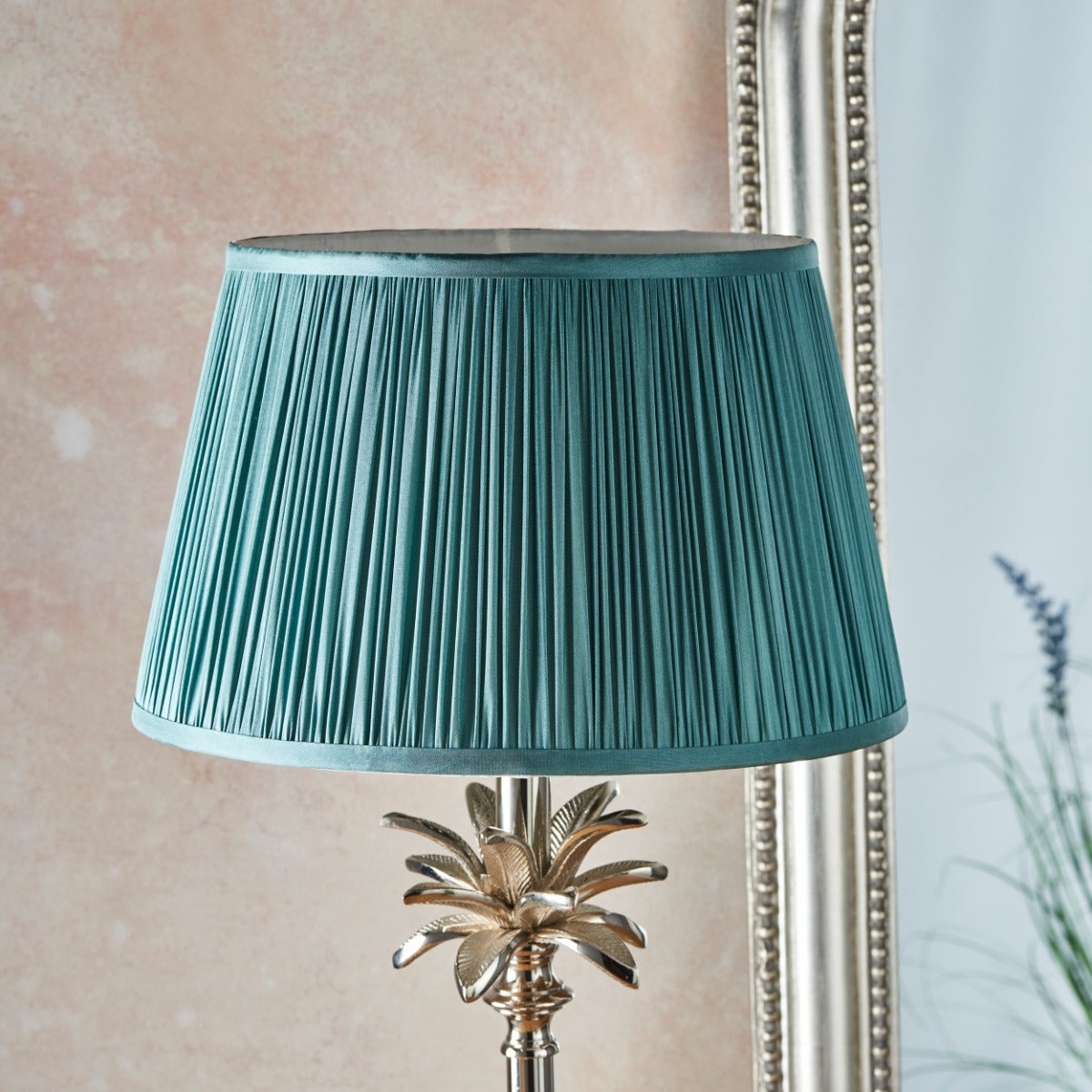 Endon Freya Table Lamp in Polished Nickel with Fir Silk