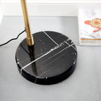 Endon Otto 1 Light Floor Lamp in Matt Antique Brass with Black Marble and Opal Glass