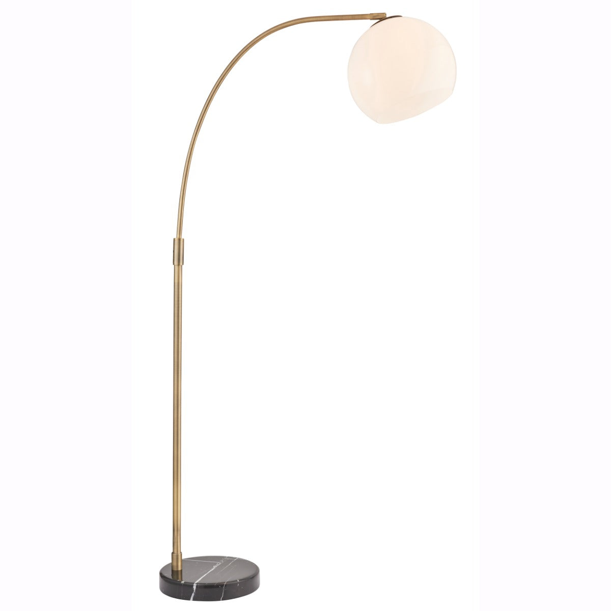 Endon Otto 1 Light Floor Lamp in Matt Antique Brass with Black Marble and Opal Glass