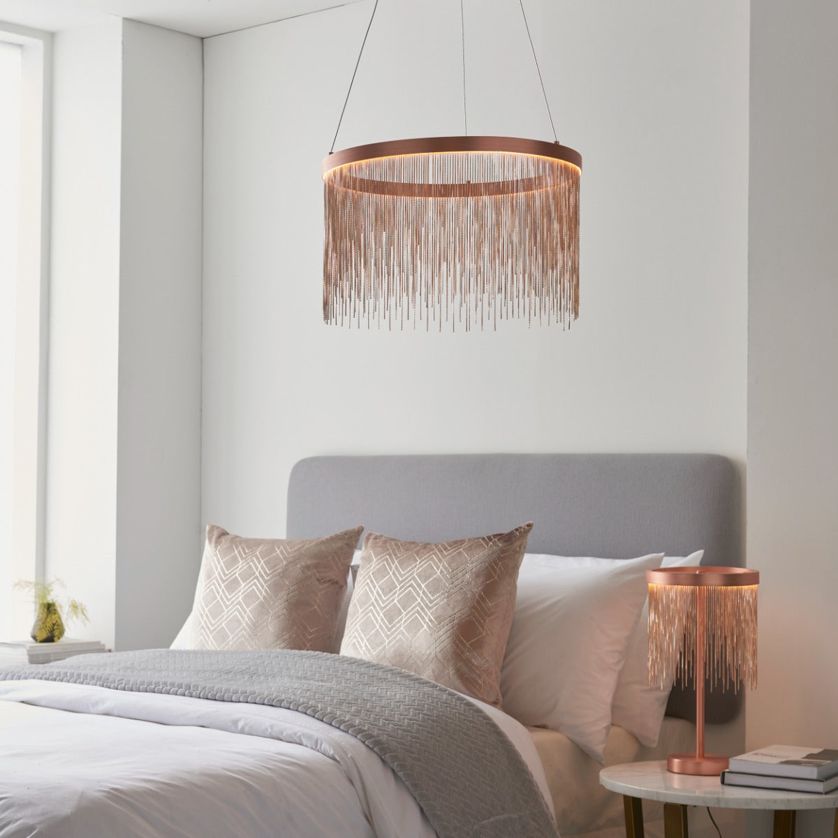 END Zelma 1 Light Pendant Light in Brushed Copper and Copper