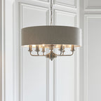 Endon Highclere Single Pendant Light in Brushed Chrome with Natural Linen
