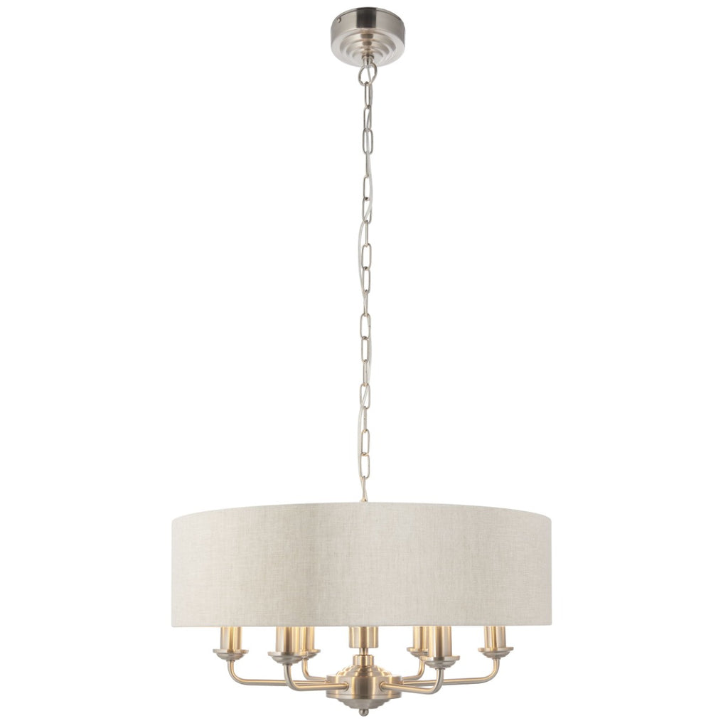 Endon Highclere Single Pendant Light in Brushed Chrome with Natural Linen