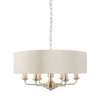 Endon Highclere Single Pendant Light in Brushed Chrome with Natural Linen