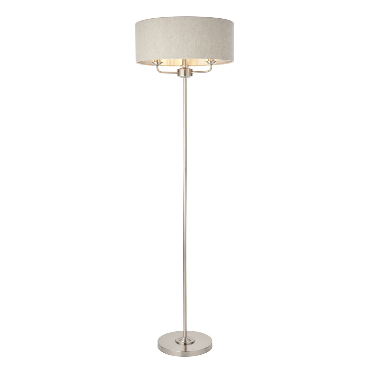 Endon Highclere 3 Light Floor Lamp in Brushed Chrome with Natural Linen Shade