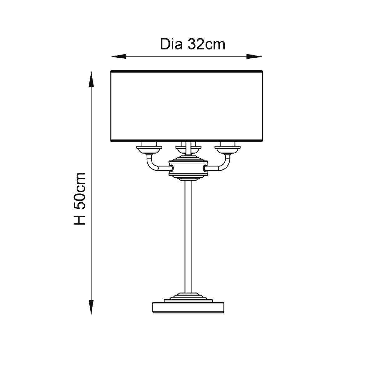 Endon Highclere 3 Light Table Lamp in Brushed Chrome with Natural Linen Shade