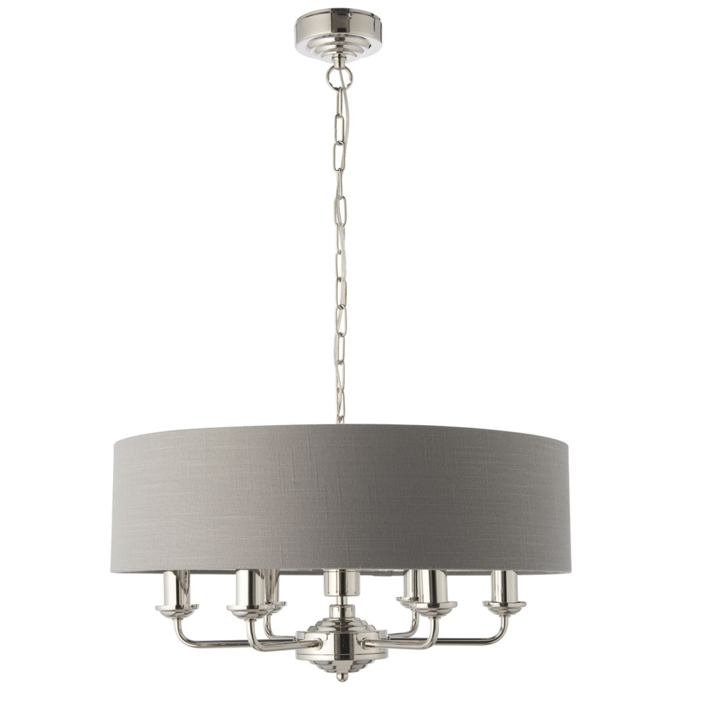 Endon Highclere 6 Light Pendant in Bright Nickel Plate with Charcoal Fabric 1m Chain