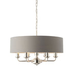 Endon Highclere 6 Light Pendant in Bright Nickel Plate with Charcoal Fabric 1m Chain