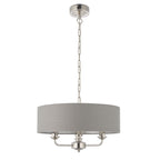 Endon Highclere Single Pendant Light in Bright Nickel Plate with Charcoal Fabric
