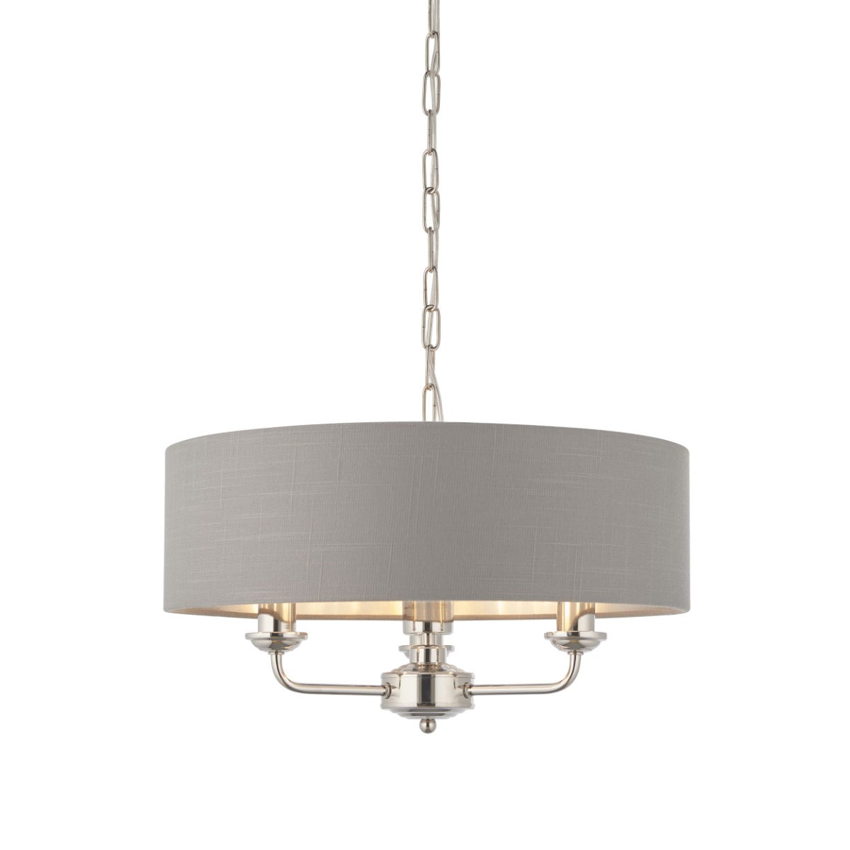 Endon Highclere Single Pendant Light in Bright Nickel Plate with Charcoal Fabric