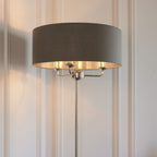 Endon Highclere 3 Light Floor Lamp in Bright Nickel Plate with Charcoal Fabric Shade