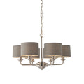 Endon Highclere 6 Light Pendant Light in Bright Nickel Plate with Charcoal Fabric