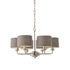 Endon Highclere 6 Light Pendant Light in Bright Nickel Plate with Charcoal Fabric