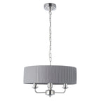 Endon Highclere 3 Light Pendant Light in Bright Nickel Plate with Charcoal Fabric
