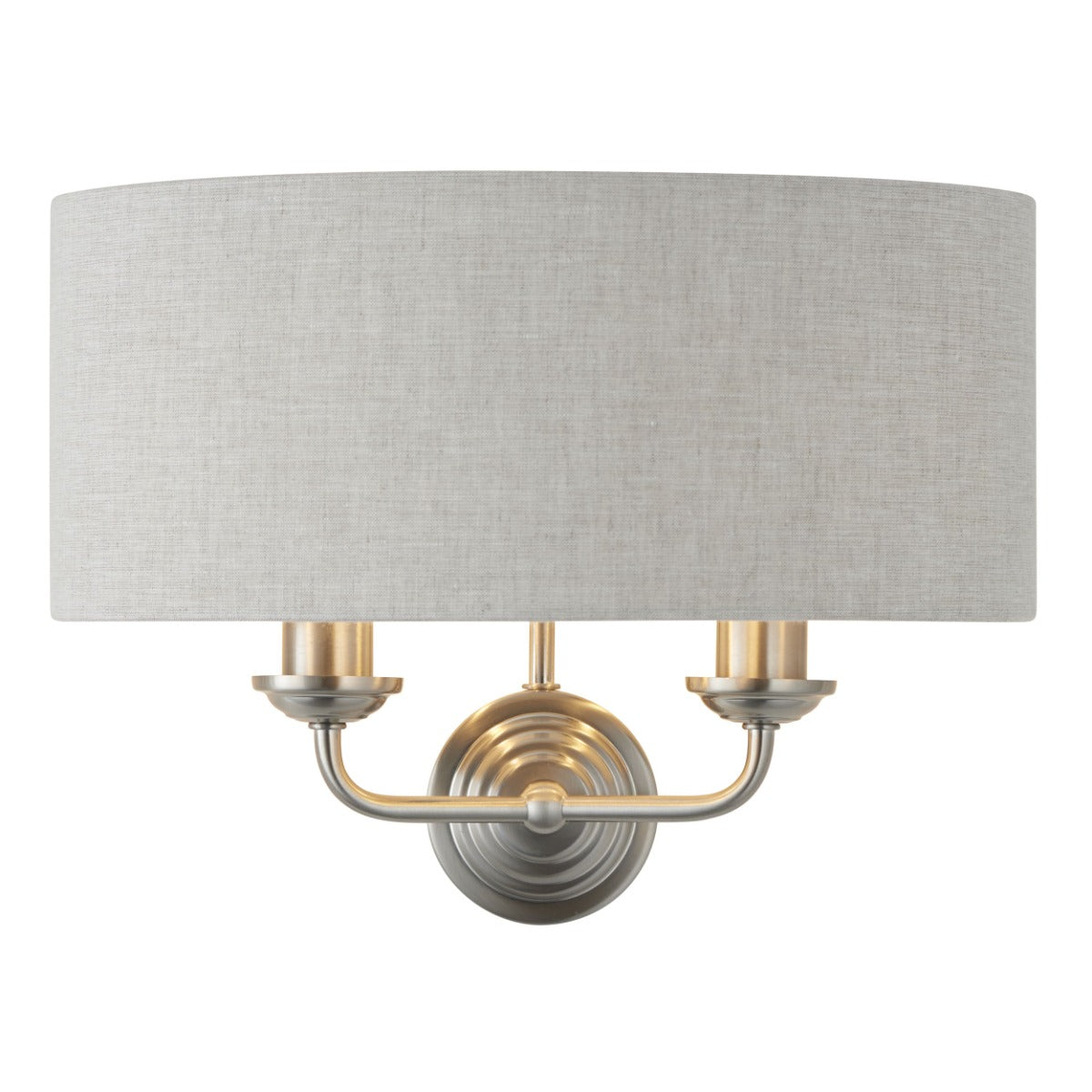 Endon Highclere 2 Light Wall Light in Brushed Chrome with Natural Linen Shade