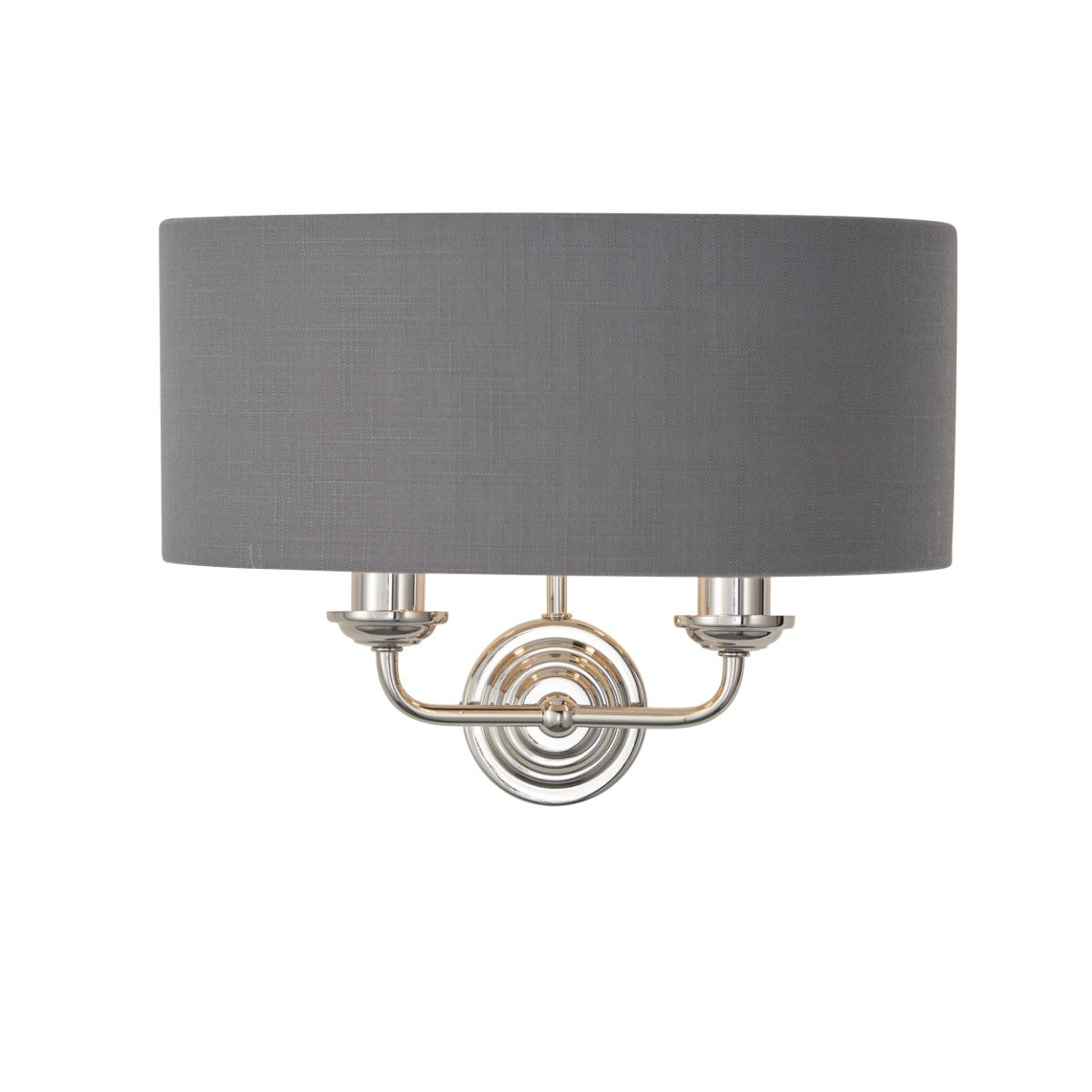 Endon Highclere 2 Light Wall Light in Bright Nickel Plate with Charcoal Fabric