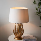 Endon Delphine Table Lamp in Gold Leaf with Ivory Cotton Fabric Shade