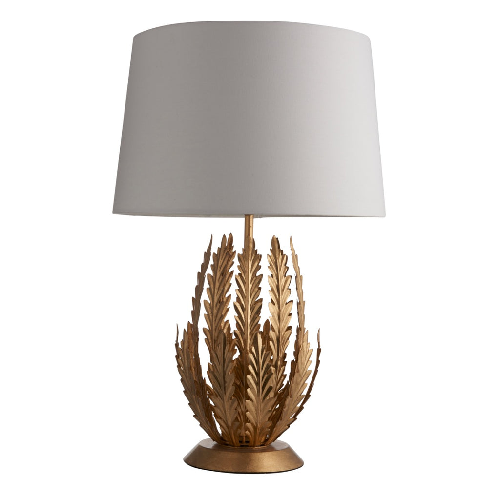 Endon Delphine Table Lamp in Gold Leaf with Ivory Cotton Fabric Shade