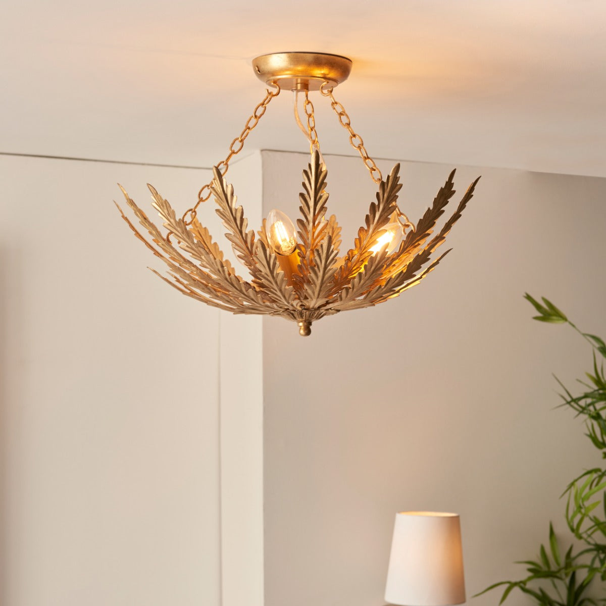 Endon Delphine 3 Light Flush Ceiling Light in Gold Leaf