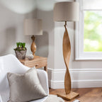 Endon Abia Table Lamp in Oak Effect Resin with Natural Linen Shade