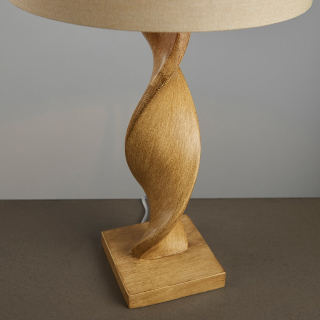 Endon Abia Table Lamp in Oak Effect Resin with Natural Linen Shade