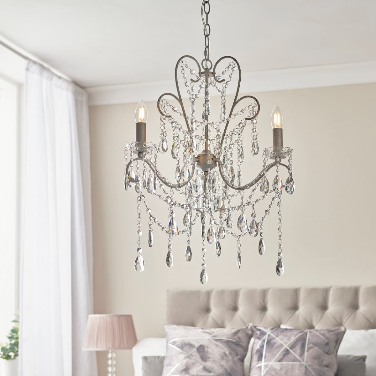 Endon Berkley 3 Light Pendant Aged Silver with Crystal Glass