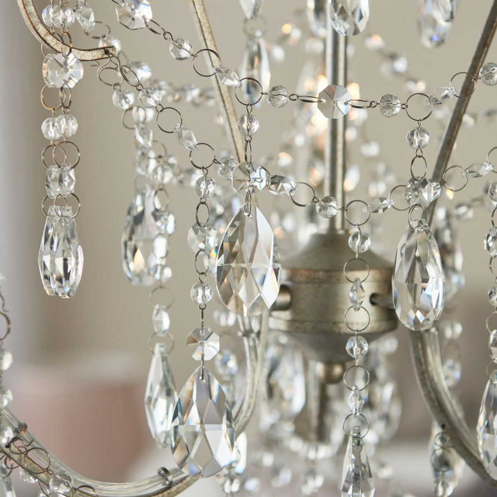 Endon Berkley 3 Light Pendant Aged Silver with Crystal Glass