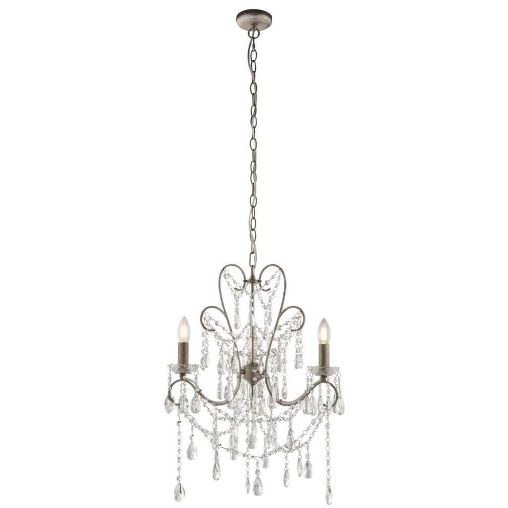Endon Berkley 3 Light Pendant Aged Silver with Crystal Glass