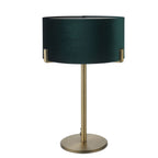 Endon Hayfield Table Lamp in Matt Antique Brass with Green Velvet Base and Shade