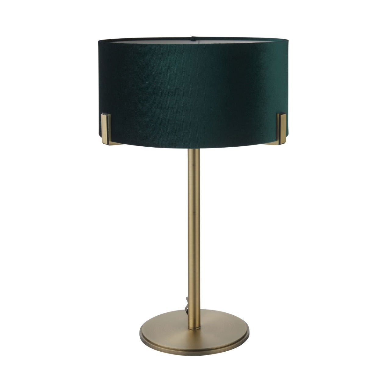 Endon Hayfield Table Lamp in Matt Antique Brass with Green Velvet Base and Shade