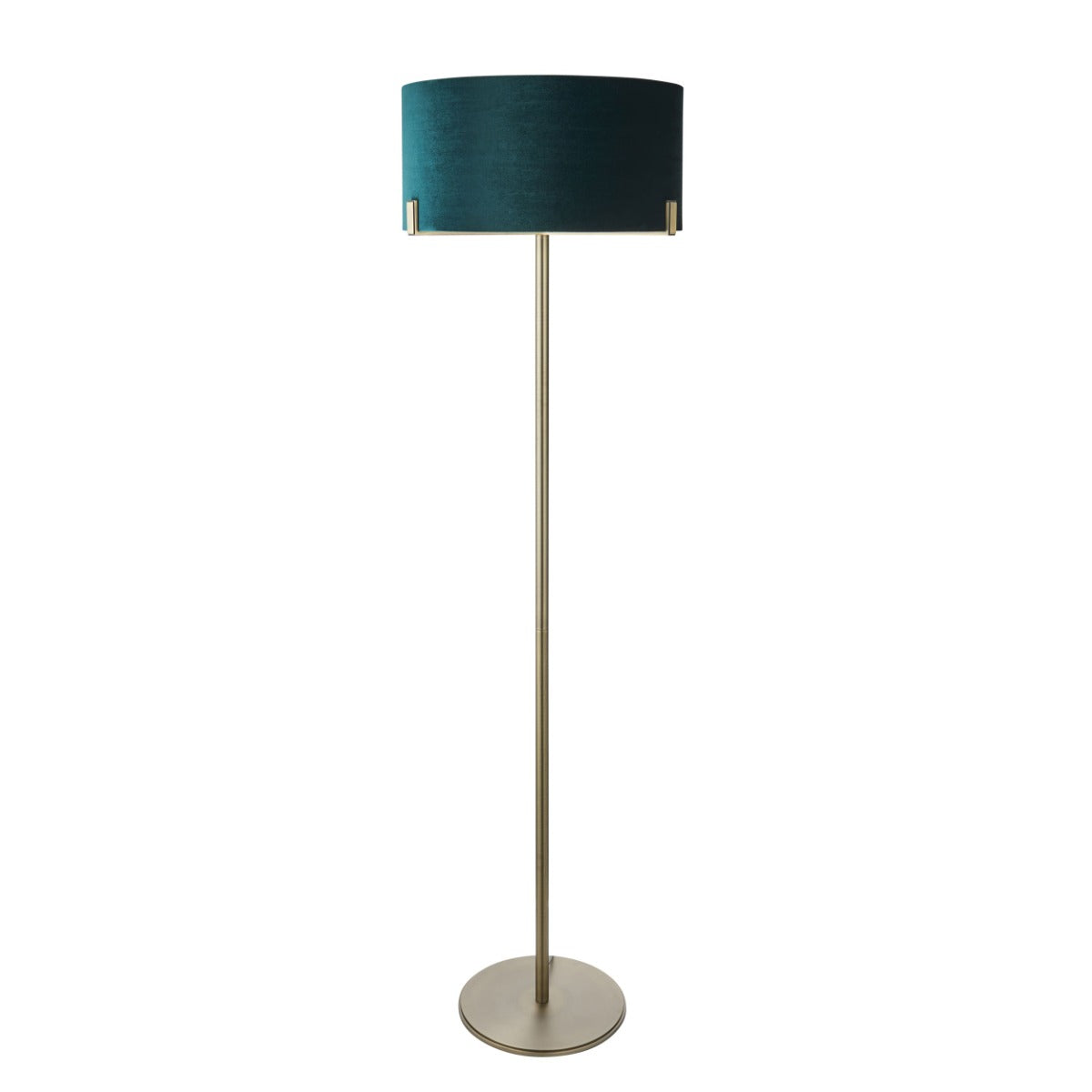 Endon Hayfield Floor Lamp in Matt Antique Brass with Green Velvet Base and Shade