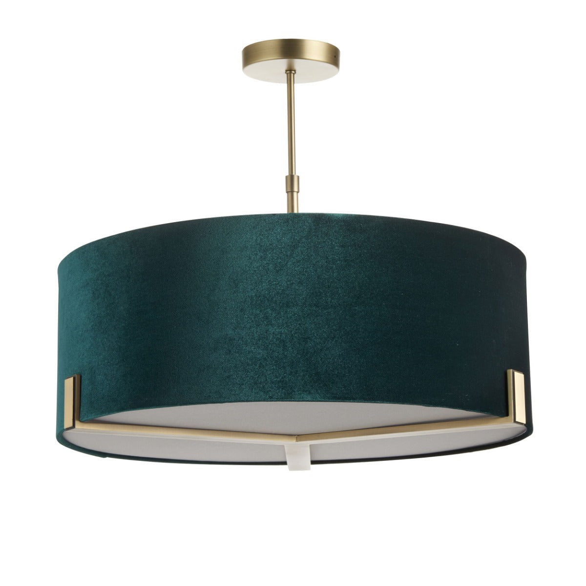 Endon Hayfield 3 Light Pendant Light in Matt Antique Brass with Green Velvet