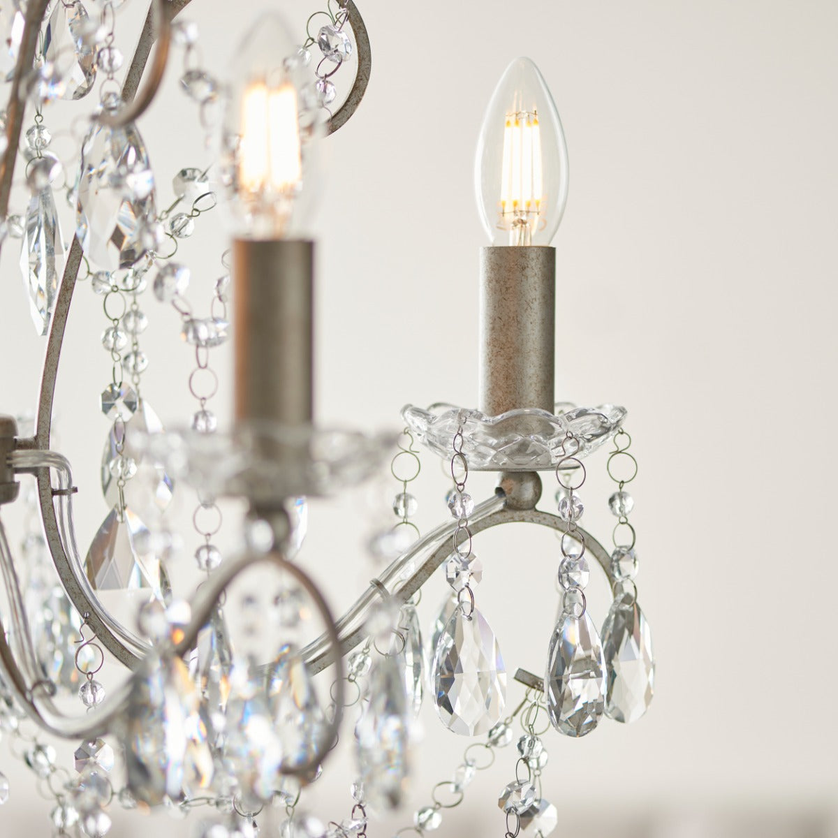 Endon Berkley 5 Light Pendant Aged Silver with Crystal Glass 