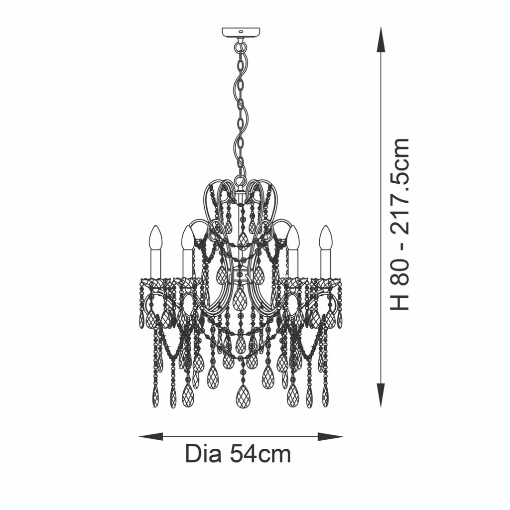 Endon Berkley 5 Light Pendant Aged Silver with Crystal Glass 