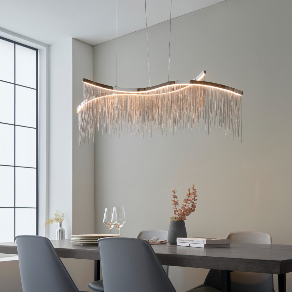 Endon Orphelia 1 Light Pendant Light in Chrome with Silver Effect Chain