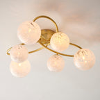 Novena Vide 6 Light Semi Flush Ceiling Light Satin Brass Plate White Confetti Glass