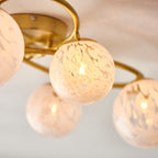 Novena Vide 6 Light Semi Flush Ceiling Light Satin Brass Plate White Confetti Glass