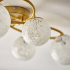 Novena Vide 6 Light Semi Flush Ceiling Light Satin Brass Plate White Confetti Glass