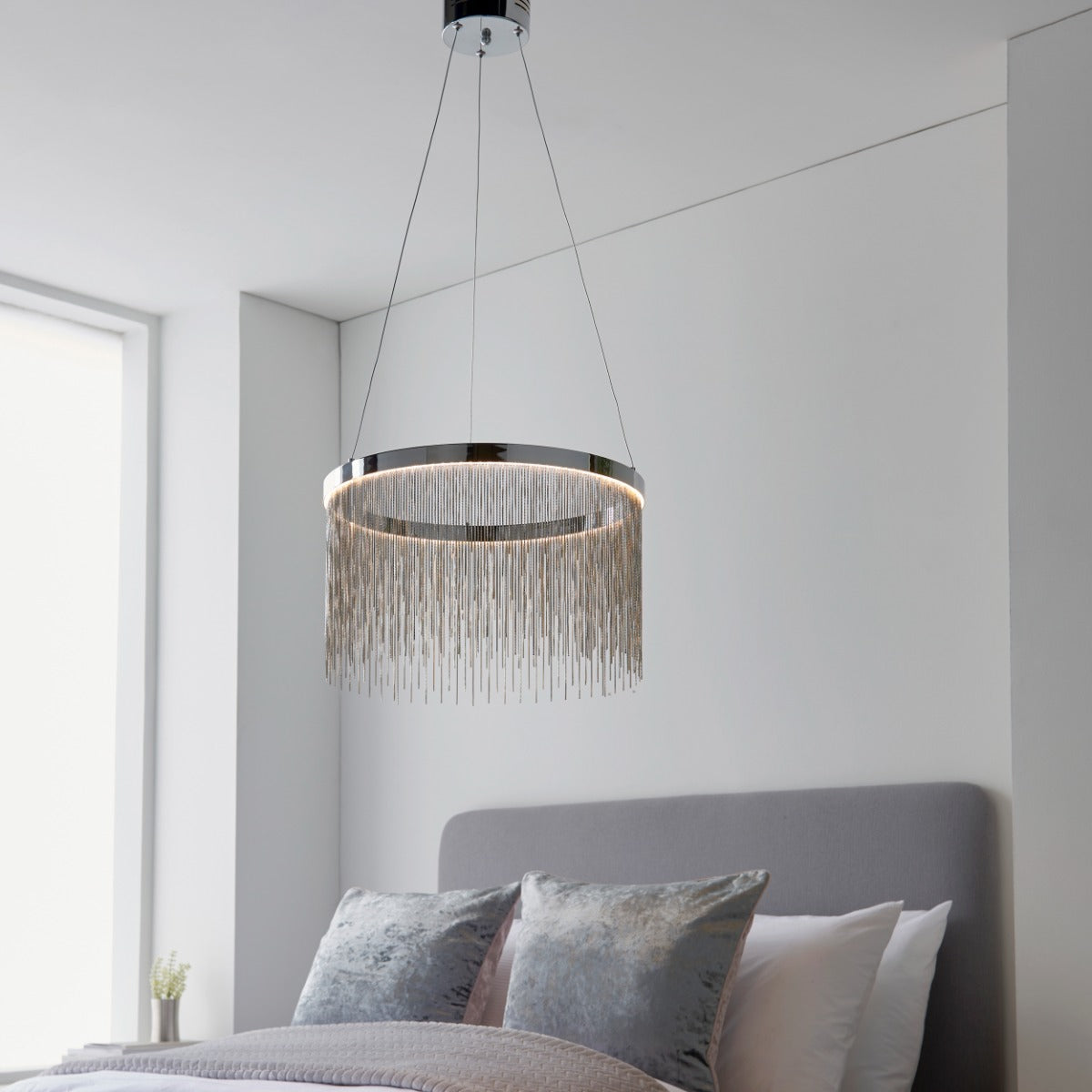 Endon Zelma 1 Light Pendant Light in Chrome with Silver Effect Chain