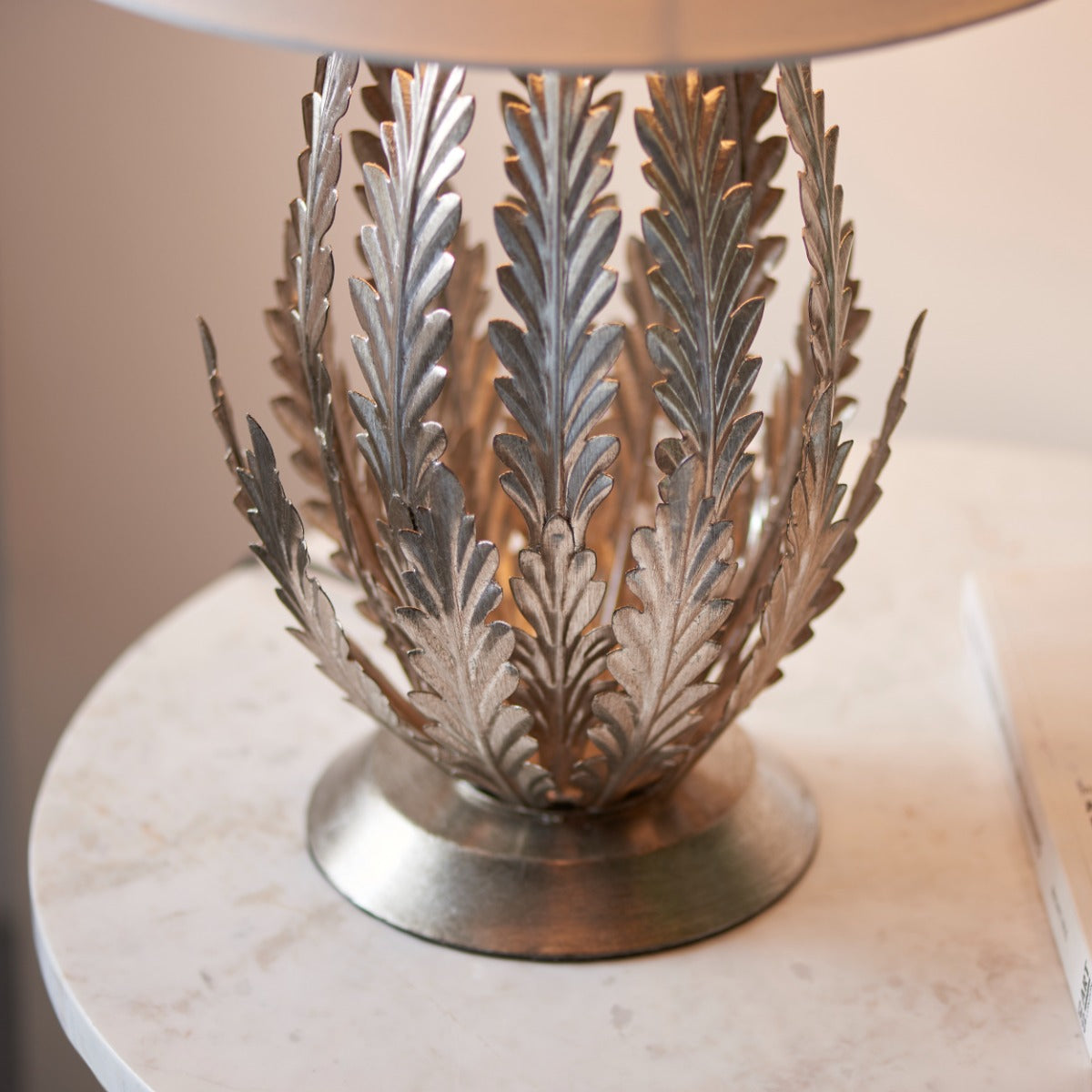 Endon Delphine Table Lamp in Silver Leaf with Ivory Cotton Fabric Shade