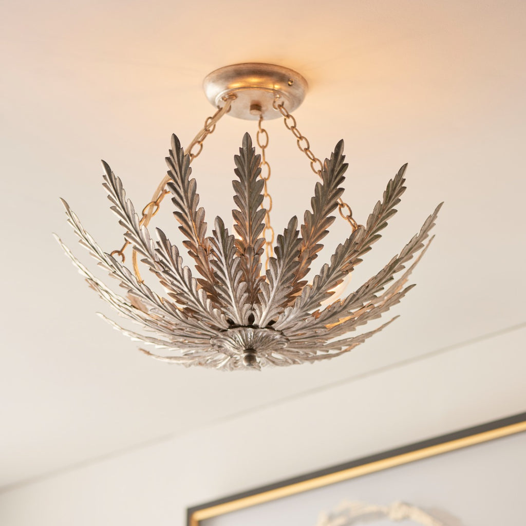 Endon Delphine 3 Light Flush Ceiling Light in Silver Leaf