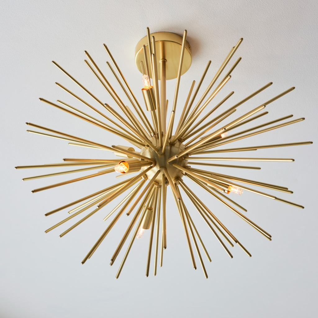 Endon Orta 6 Light Semi Flush Ceiling Light in Satin Brass