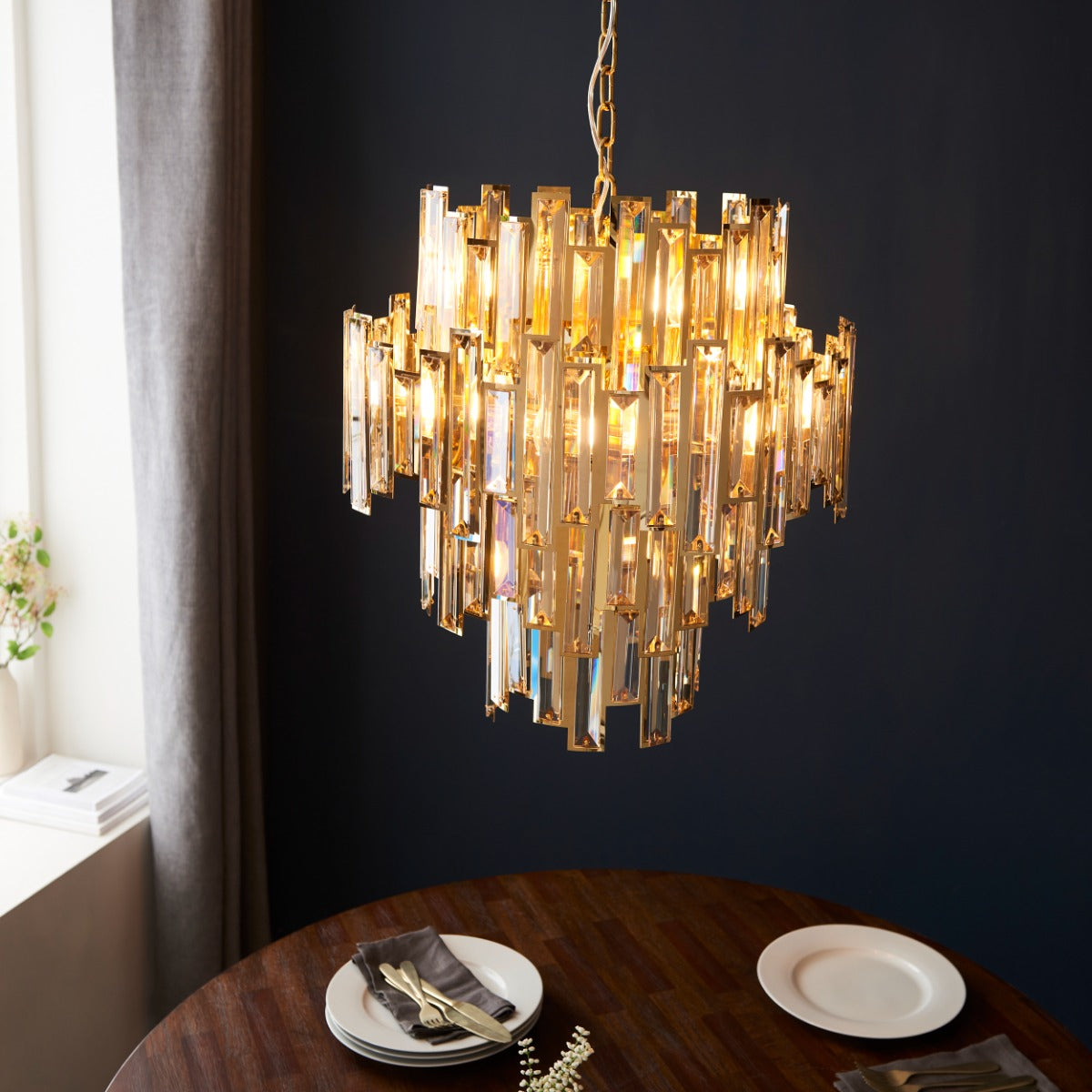 Endon Viviana 12 Light pendant Matt Gold with Champagne-Coloured Cut Crystal
