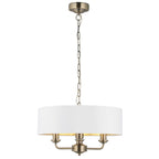 Endon Highclere 3 Light Pendant Light in Antique Brass with Vintage White Fabric