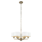 Endon Highclere 6 Light Pendant Light in Antique Brass with Vintage White Fabric