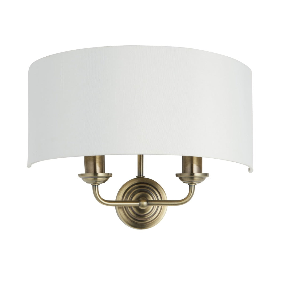 Endon Highclere 2 Light Wall Light in Antique Brass with Vintage White Fabric