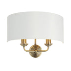 Endon Highclere 2 Light Wall Light in Antique Brass with Vintage White Fabric