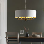 Endon Highclere 8 Light Pendant Light in Antique Brass with Vintage White Fabric